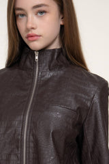 Croc Pattern Faux Leather Zip Up