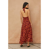 Floral Open Back Drop Waist Halter Dress