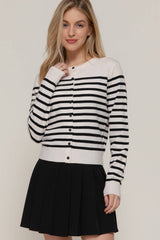 Crew Neck Stripe Sweater Cardigan