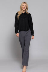 Long Sleeve Button Down Crop Linen Blend Shirt