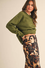 Olive Contrast Trim Sweater