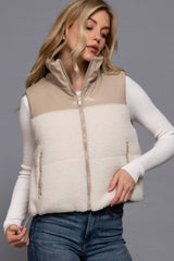 Reversible Faux Leather-Sherpa Crop Vest
