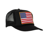 American Flag Patch Trucker Hat: Black