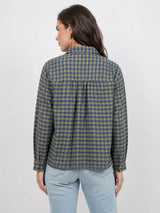 Women's Plaid Back Shirring Button Shirt: CORA / L