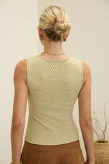 Sleeveless Gingham Knit Top with Button
