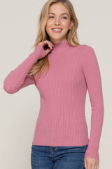 Long Sleeve Mock Neck Rib Sweater : RED