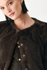 A faux fur crop jacket - FJ1490: Brown / Contemporary / L