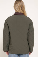 Long Sleeve Lapel Collar Quilted Puffer Jacket