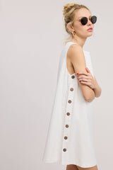 Side Button Sleeveless Linen Dress