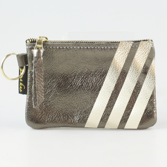 The Kara Wallet: 3 Side Stripes: Pewter w/ Platinum Stripes / Lobster
