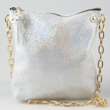 The Fancy Jane Shoulder bag and Crossbody bag: Celestial: Gold burnout on White hair-on-hide / Lined / Gold Shoulder Chain