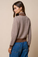 Contrast Trim Turtleneck Knit Sweater: BROWN / L