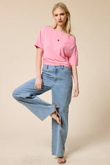 Ruched One Shoulder Short Sleeve Top: Black / L