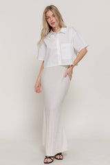 Short Sleeve Button Down Poplin Boxy Woven Shirt