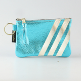 The Kara Wallet: 3 Side Stripes: Moss w/Platinum Stripes / Lobster