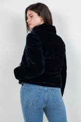 Quilted Velvet Jacket with Sherpa Lining: Navy / L