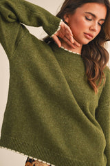 Olive Contrast Trim Sweater