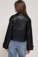 Faux Leather Short Trench Coat