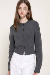 Long Sleeve Round Neck Button Down Sweater Cardigan: GRN-dark green / L