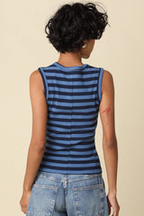 Striped V-Neck Tank Top: Dk Blue Navy