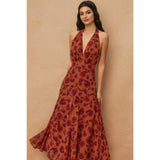 Floral Open Back Drop Waist Halter Dress