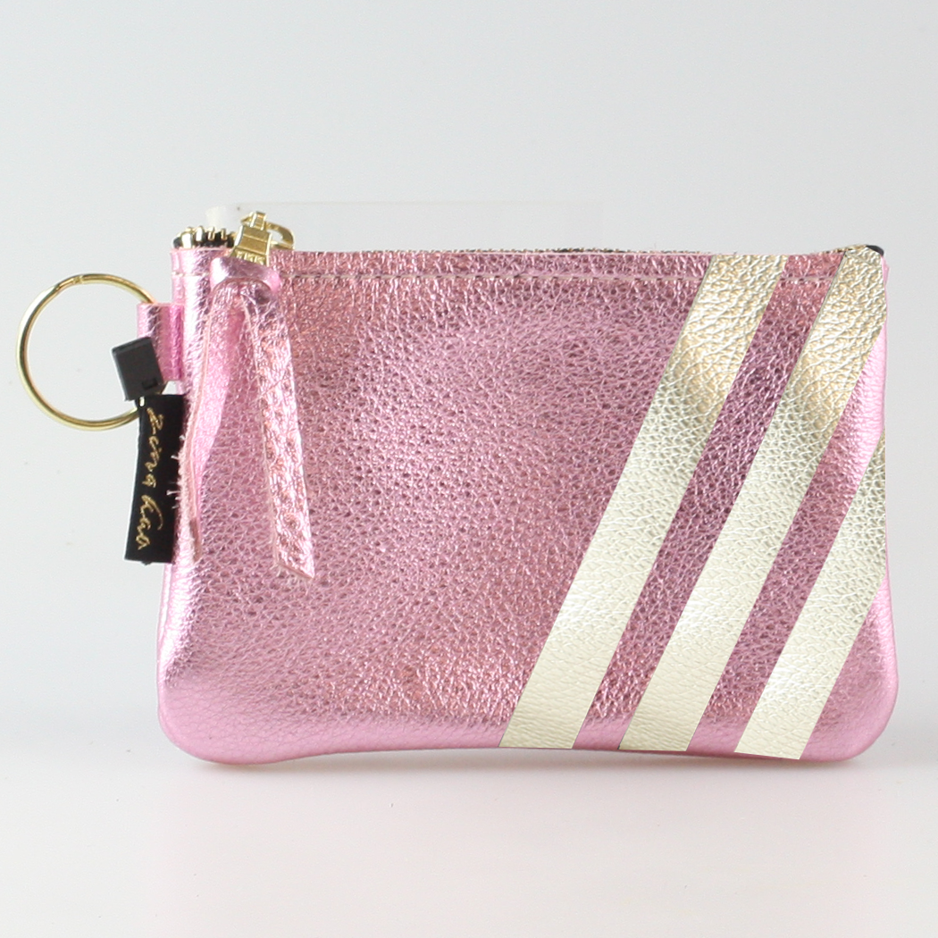 The Kara Wallet: 3 Side Stripes: Gold w/Platinum Stripes / Lobster