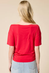 Ruched One Shoulder Short Sleeve Top: Black / L