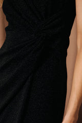 Round Neck Side Knot Drape Lurex Midi