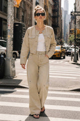 Washed Cotton Cropped Utility Jacket: