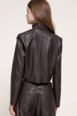 Croc Pattern Faux Leather Zip Up