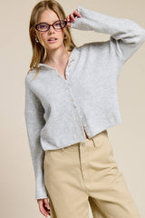 Essential Button Down Cardigan Top: Light Grey / L