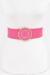 Faux Straw Elastic Belt: Khaki