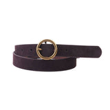 Brass-Toned Circle Buckle Leather Belt: Black