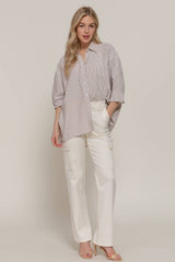 Long Dolman Sleeve Oversized Y/D Stripe Shirt