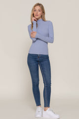 Lt Blue Long Sleeve Mock Neck Rib Sweater