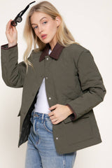 Long Sleeve Lapel Collar Quilted Puffer Jacket