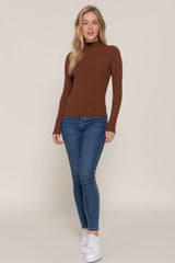 Lt Blue Long Sleeve Mock Neck Rib Sweater