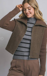 Zip Front Sweater Jacket | Ribbed Sleeve Knit Layer : Black / Contemporary / L
