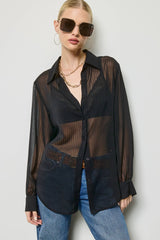 Sheer Stripe Button Down Blouse