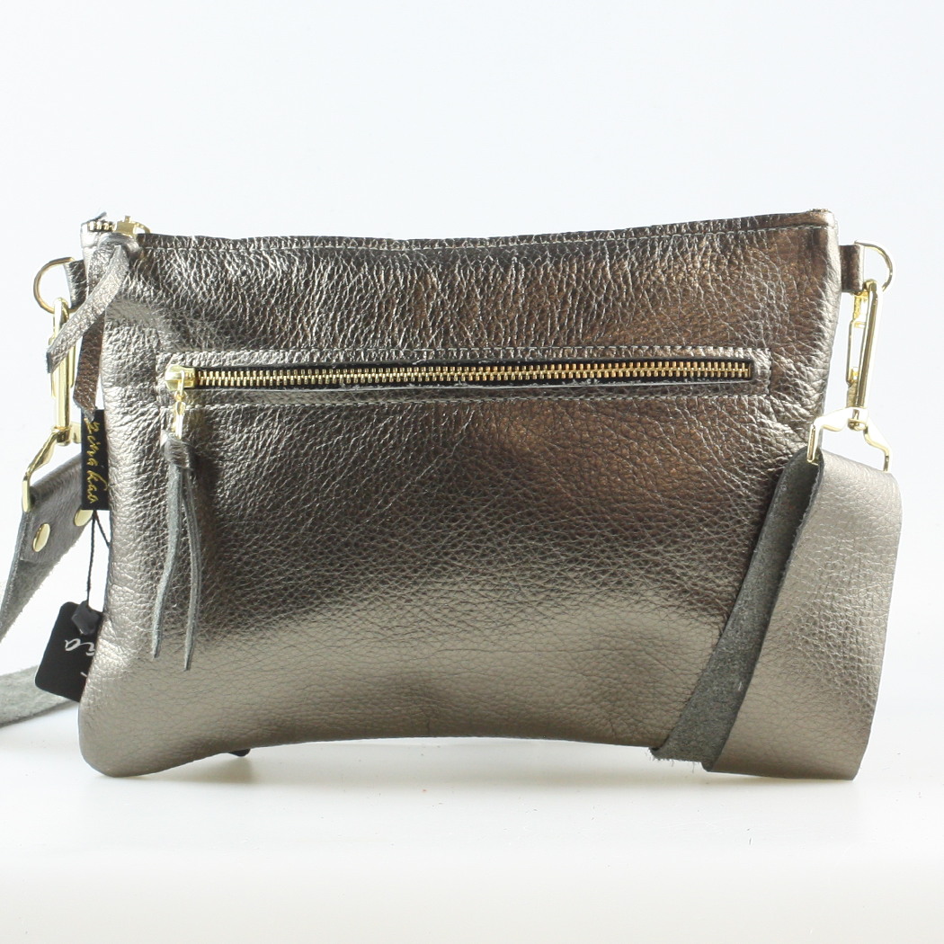 The Metallic Rita Crossbody and Hipbag: Pewter