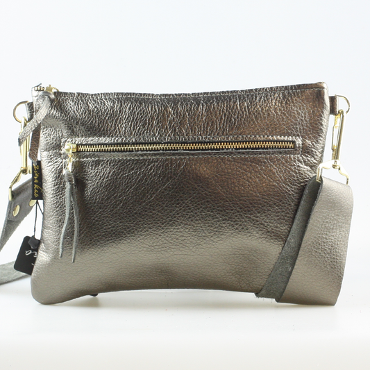 The Metallic Rita Crossbody and Hipbag: Pewter