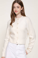 Long Sleeve Round Neck Button Down Sweater Cardigan: GRN-dark green / L