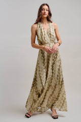 Snake Print Tencel Linen Halter Maxi