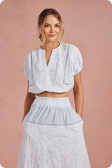 Floral Embroidery Cotton Lace Trim Skirt Top Set: Navy / L