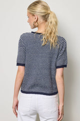 Navy Striped Short Sleeve Button Cardigan