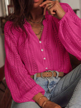 Lace V-Neck Button Down Blouse