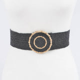 Faux Straw Elastic Belt: Khaki