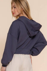 Long Sleeve Hoodie French Terry Zip Up Jacket COFFEE