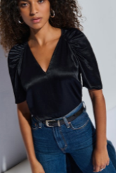 Satin Ruched Sleeve Top