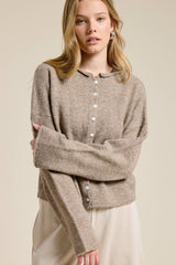 Essential Button Down Cardigan Top: Light Grey / L